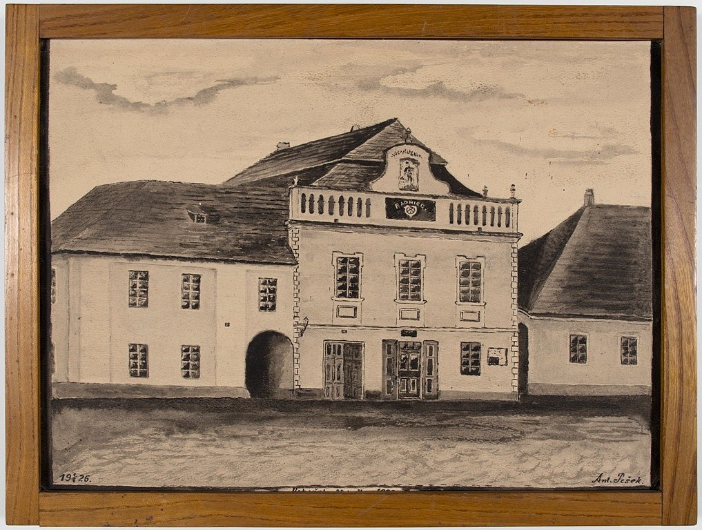 Kresba ''Radnice před požárem'', Antonín Pešek