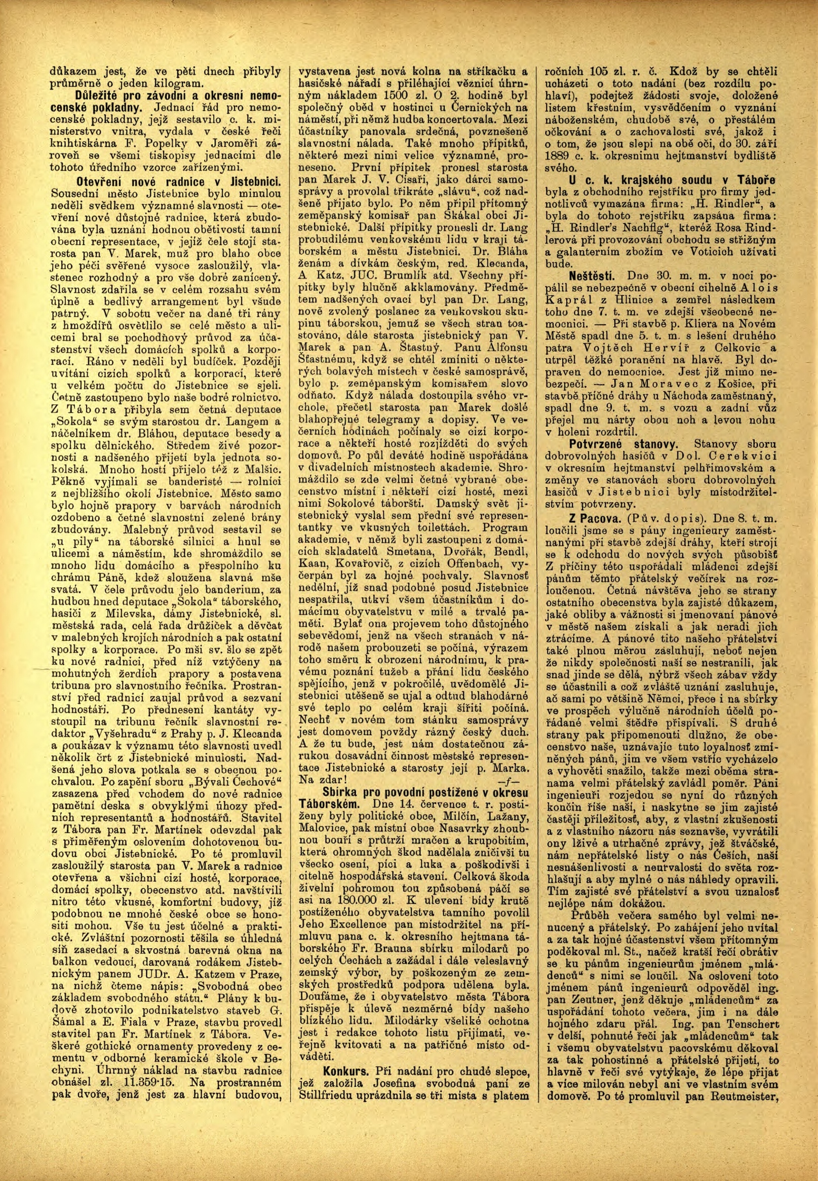 Nová radnice, Tábor, 14-8-1889, ročník XXVI, číslo 33 - web